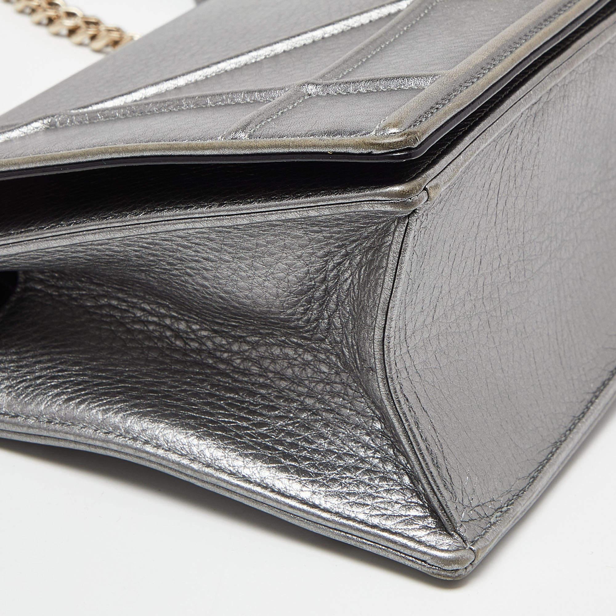 Dior Metallic Leather Medium Diorama Flap Shoulder Bag For Sale 2