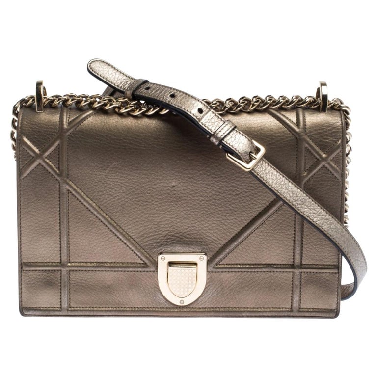 Dior Metallic Leather Medium Diorama Flap Shoulder Bag at 1stDibs