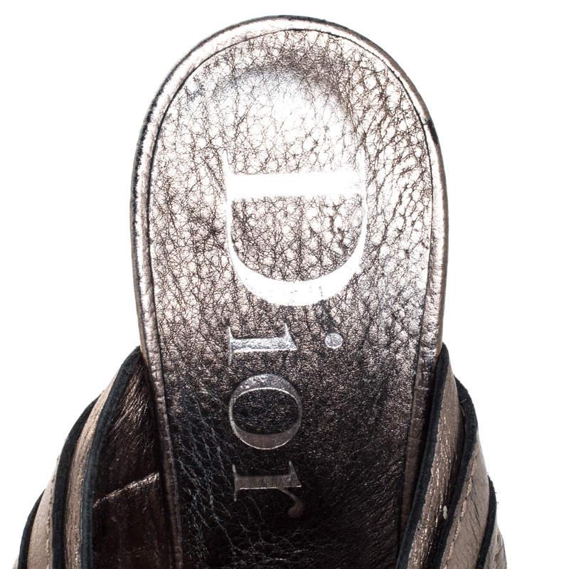 Dior Metallic Leather T Strap Slide Sandals Size 37 2