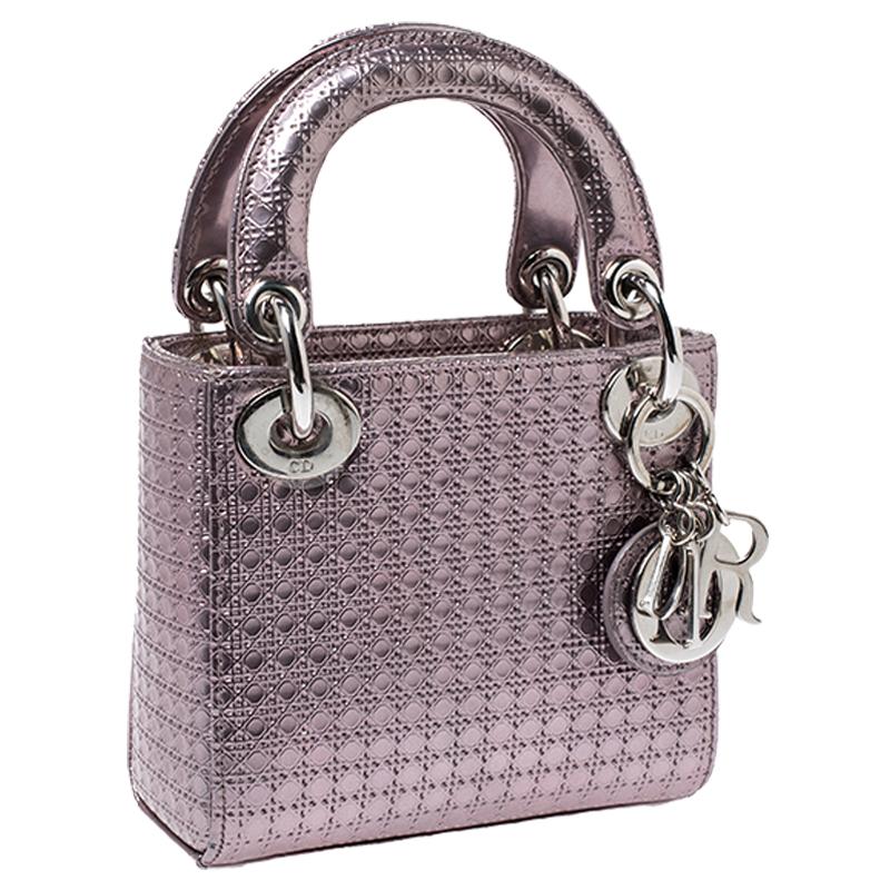 Dior Metallic Light Purple Micro Cannage Leather Micro Lady Dior Tote In Good Condition In Dubai, Al Qouz 2