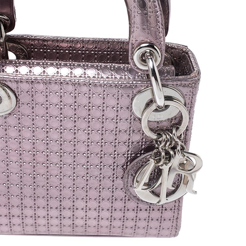 Dior Metallic Light Purple Micro Cannage Leather Micro Lady Dior Tote 4