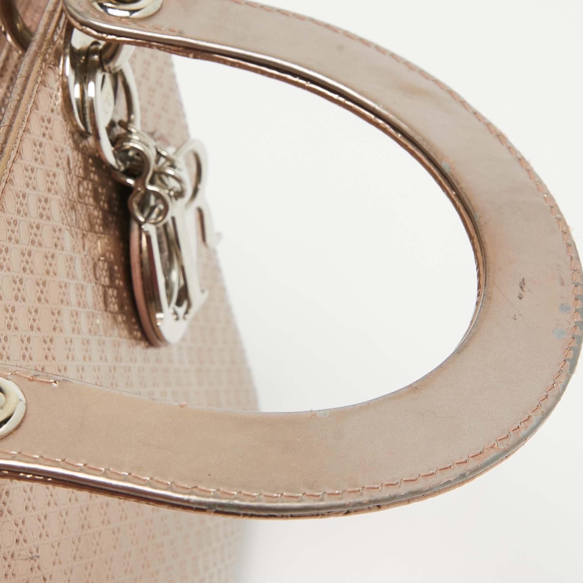 Dior Metallic Microcannage Patent Leather Medium Lady Dior Tote 2