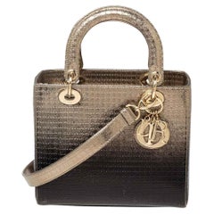 Dior Metallic Ombre Gold Microcannage Leather Medium Lady Dior Tote