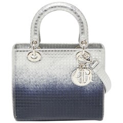 Dior Metallic Ombre Silver Microcannage Patent Leather Medium Lady Dior Tote
