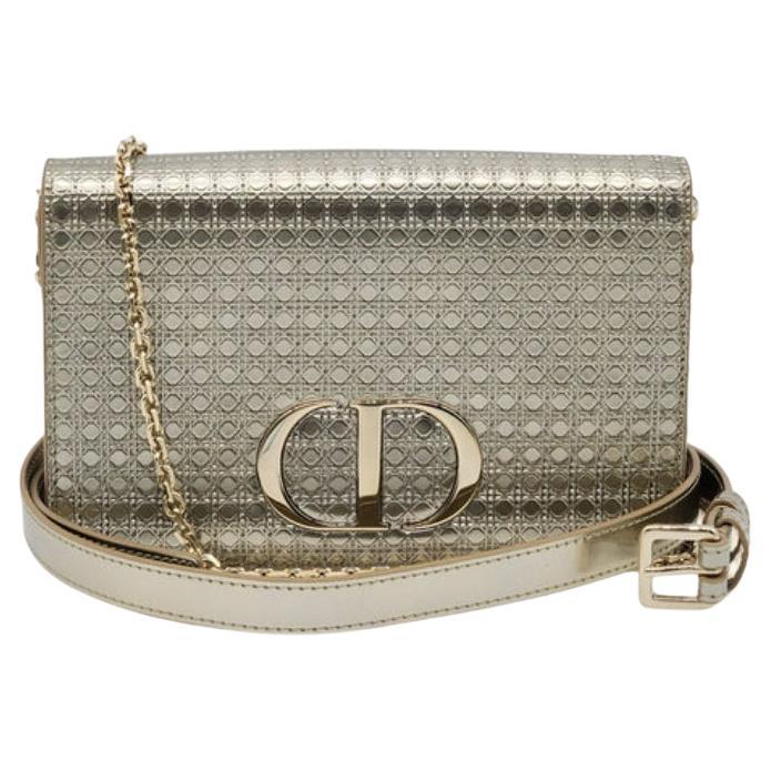 Dior Metallic Patent Micro-Cannage 30 Montaigne Convertible Bag Gold For Sale