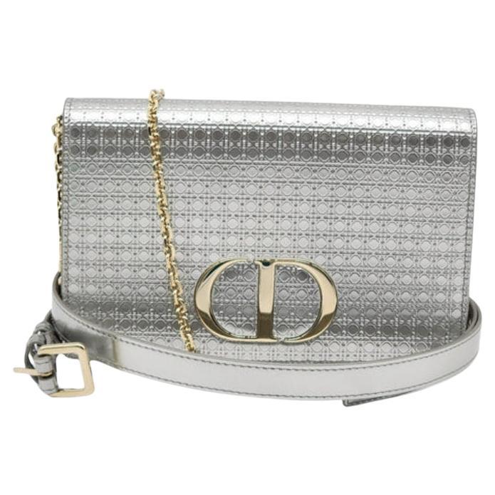 Dior Metallic Patent Micro-Cannage 30 Montaigne Convertible Bag Silver For Sale