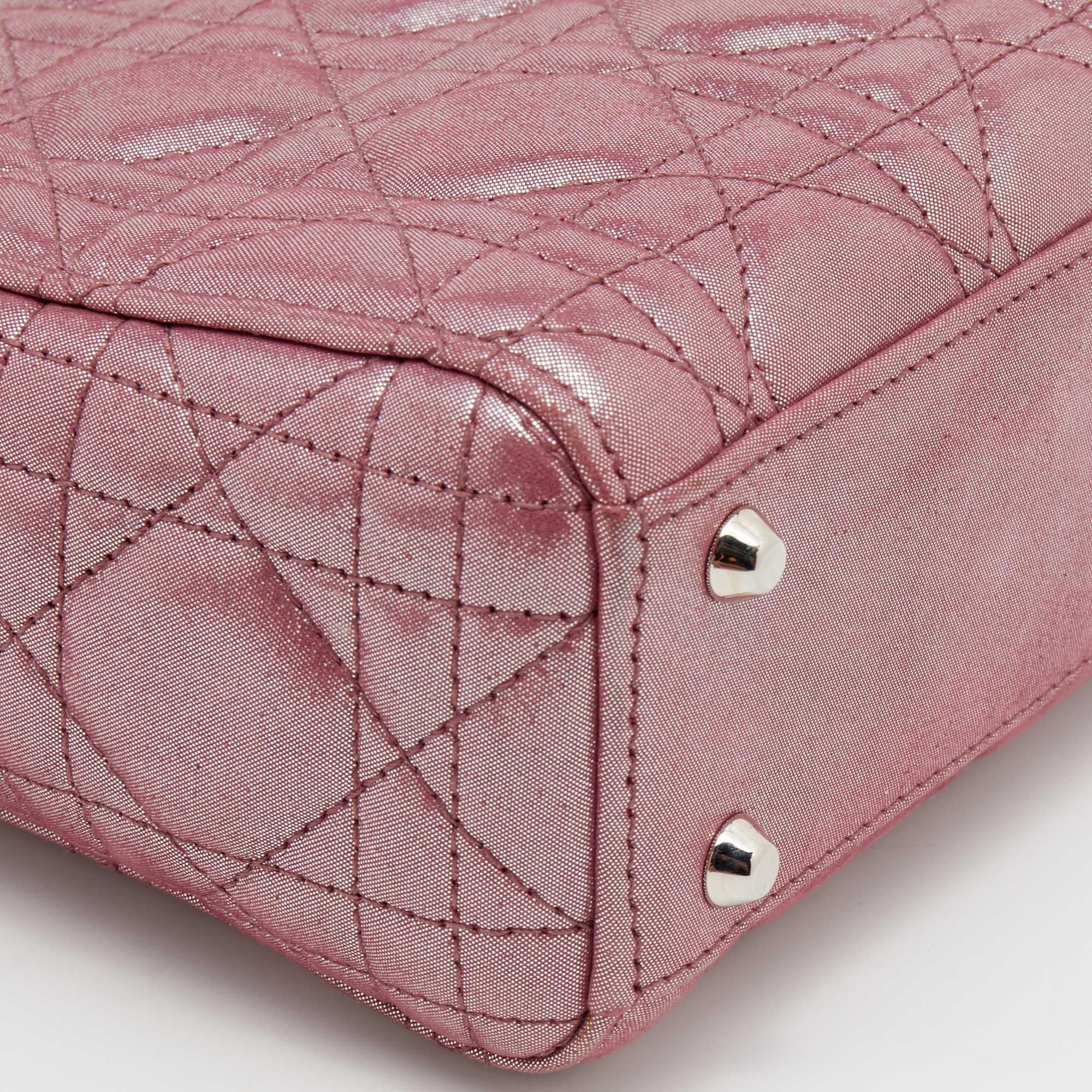 Dior Metallic Pink Cannage Suede Mini Lady Dior Chain Tote 2