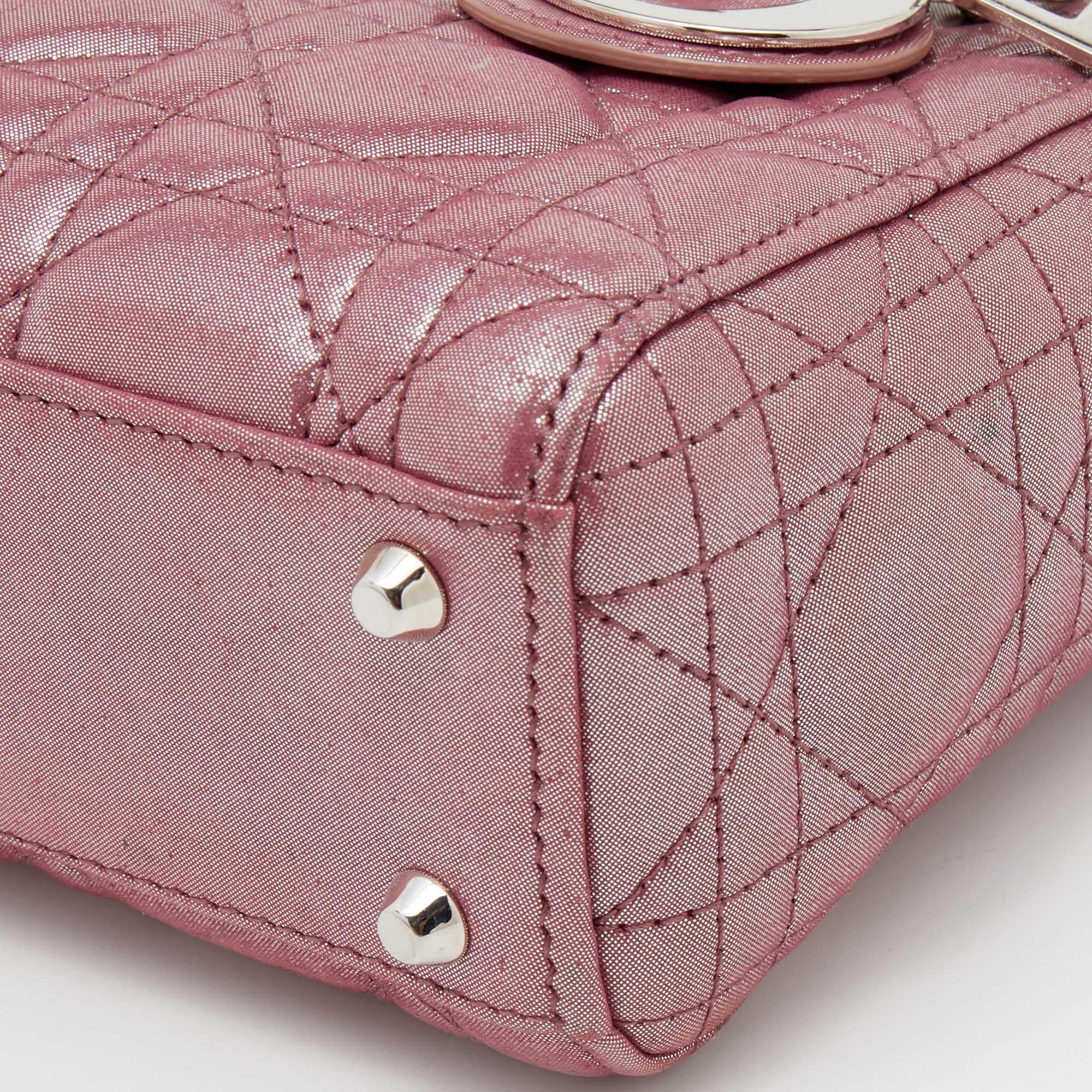 Dior Metallic Pink Cannage Suede Mini Lady Dior Chain Tote 3