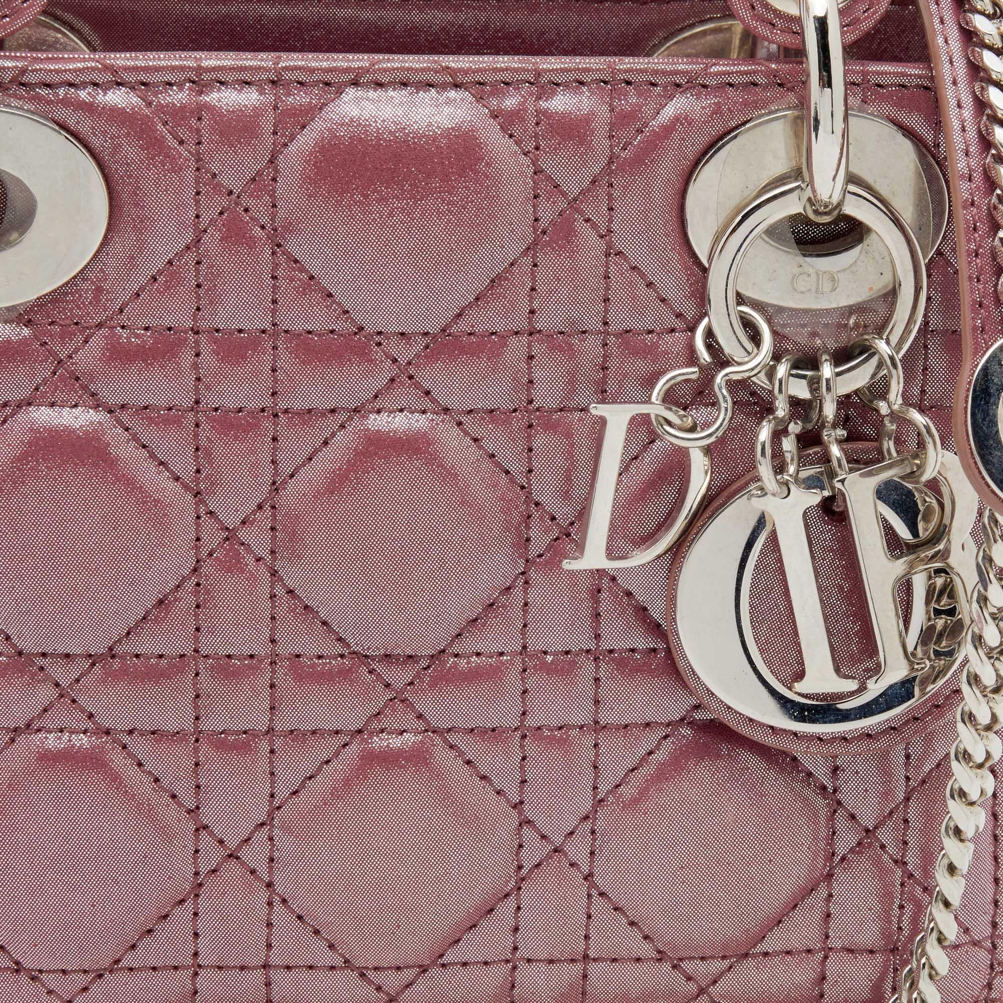 Dior Metallic Pink Cannage Suede Mini Lady Dior Chain Tote 4