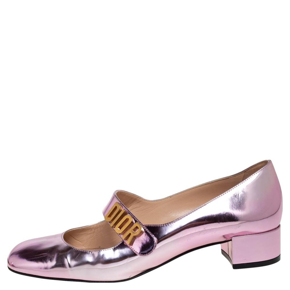 A gorgeous pair of pumps from the house of Dior to highlight your fabulous styling choices. Whether it is with a dress or chic separates, these metallic pink pumps will complete your look perfectly. They feature square toes and DIOR on the