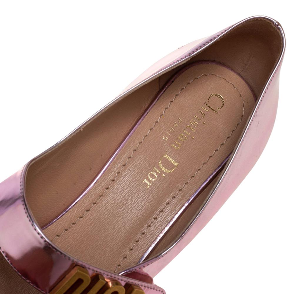 Beige Dior Metallic Pink Leather Baby-D Mary Jane Pumps Size 39