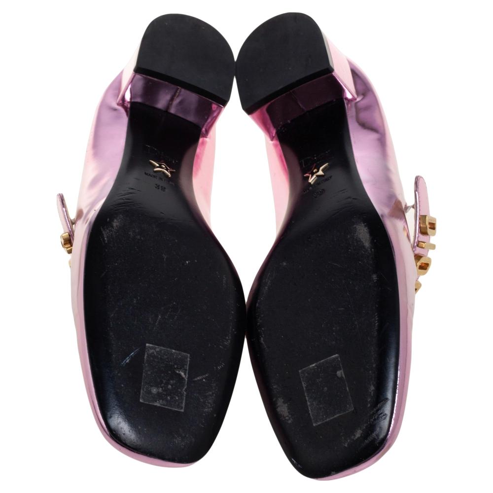 Dior Metallic Pink Leather Baby-D Mary Jane Pumps Size 39 In Good Condition In Dubai, Al Qouz 2