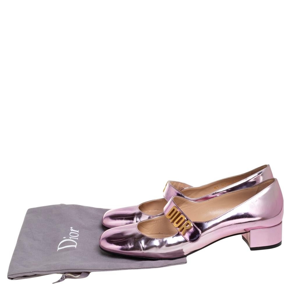 Women's Dior Metallic Pink Leather Baby-D Mary Jane Pumps Size 39