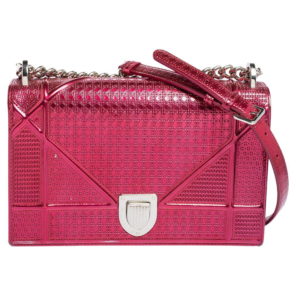 Dior Metallic Pink Micro Cannage Leather Medium Diorama Shoulder Bag