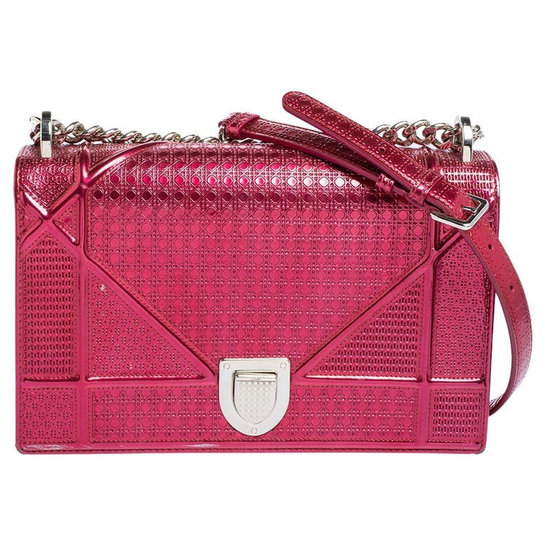 Dior Metallic Pink Micro Cannage Leather Medium Diorama Shoulder Bag at ...