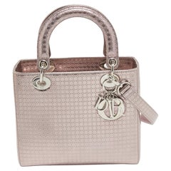 Dior Metallic Pink Micro Cannage Patent Leather Medium Lady Dior Tote