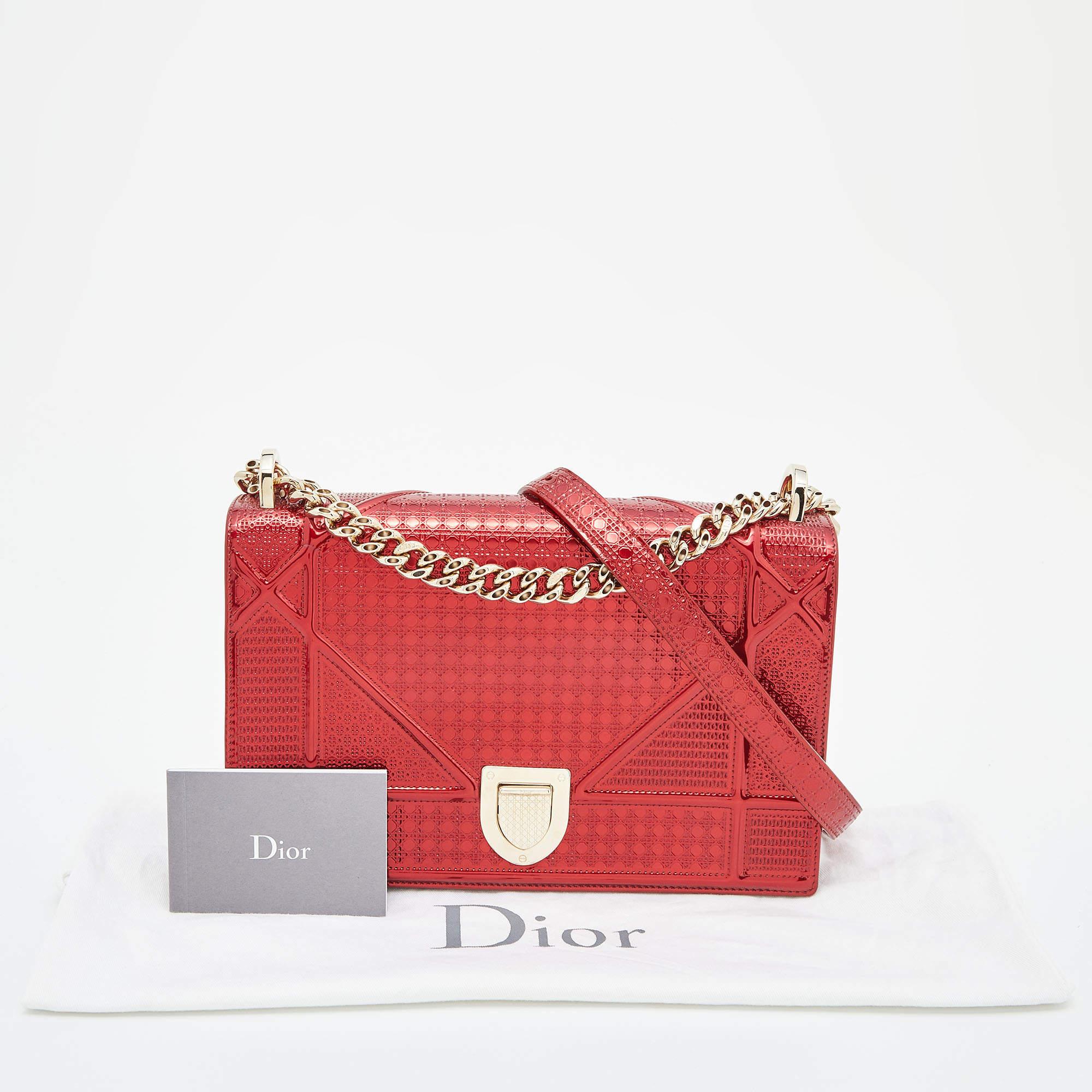 Dior Metallic Red Micro Cannage Patent Leather Medium Diorama Shoulder Bag 7