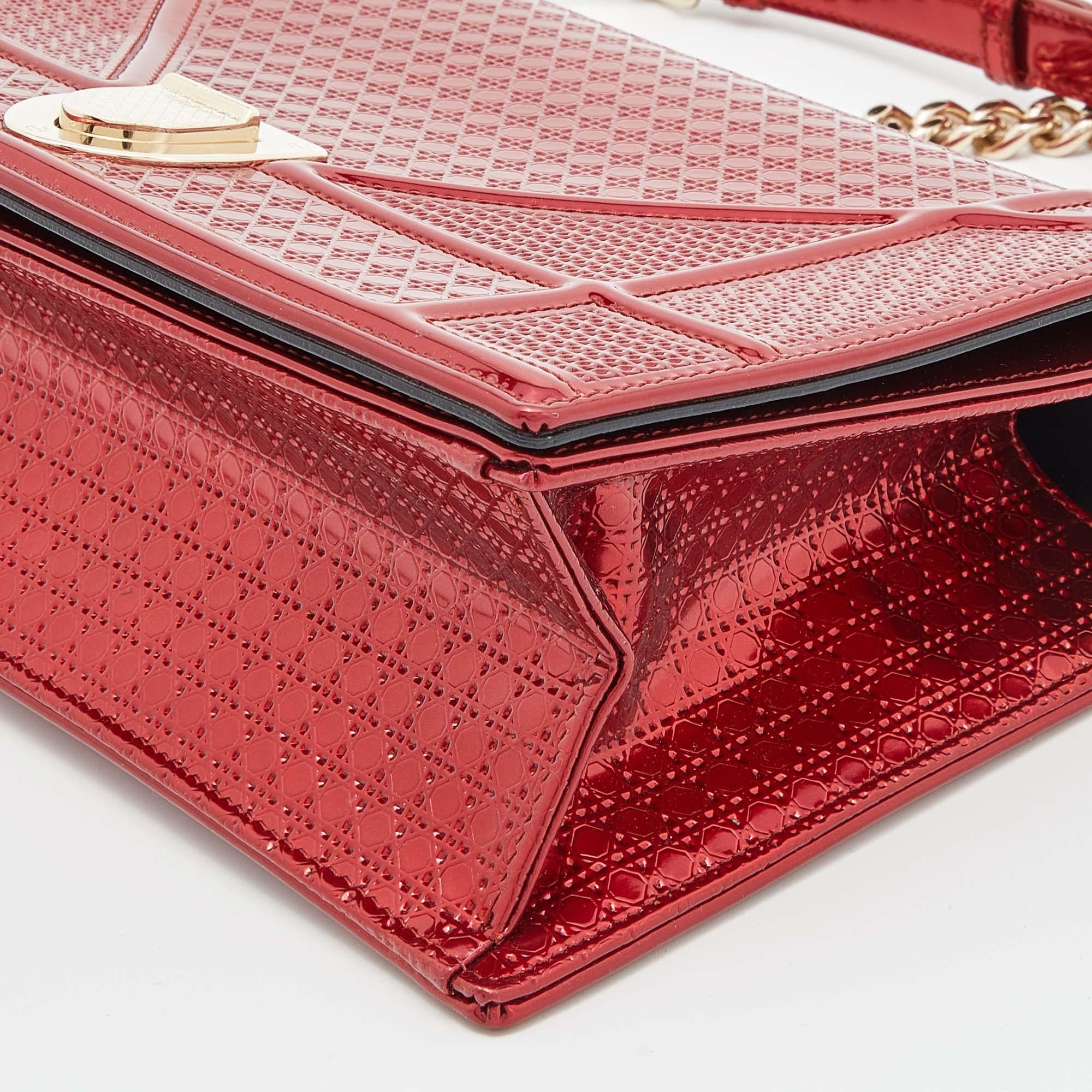 Dior Metallic Red Micro Cannage Patent Leather Medium Diorama Shoulder Bag 3