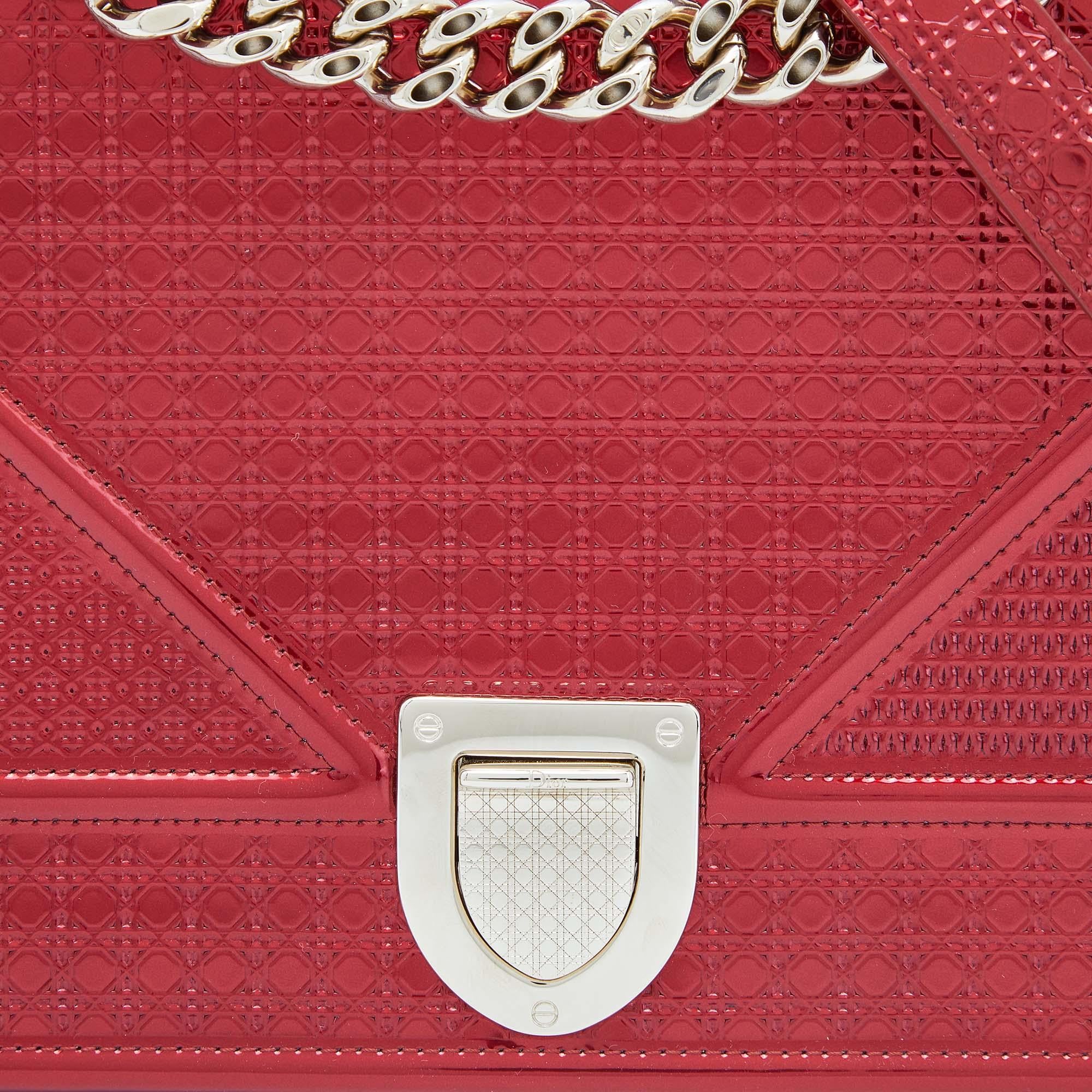 Dior Metallic Red Micro Cannage Patent Leather Medium Diorama Shoulder Bag 4