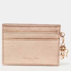 Dior Metallic Rose Gold Cannage Leather Lady Dior Card Holder