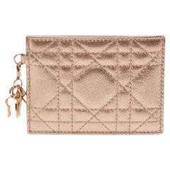 Dior Metallic Rose Gold Cannage Leather Lady Dior Card Holder