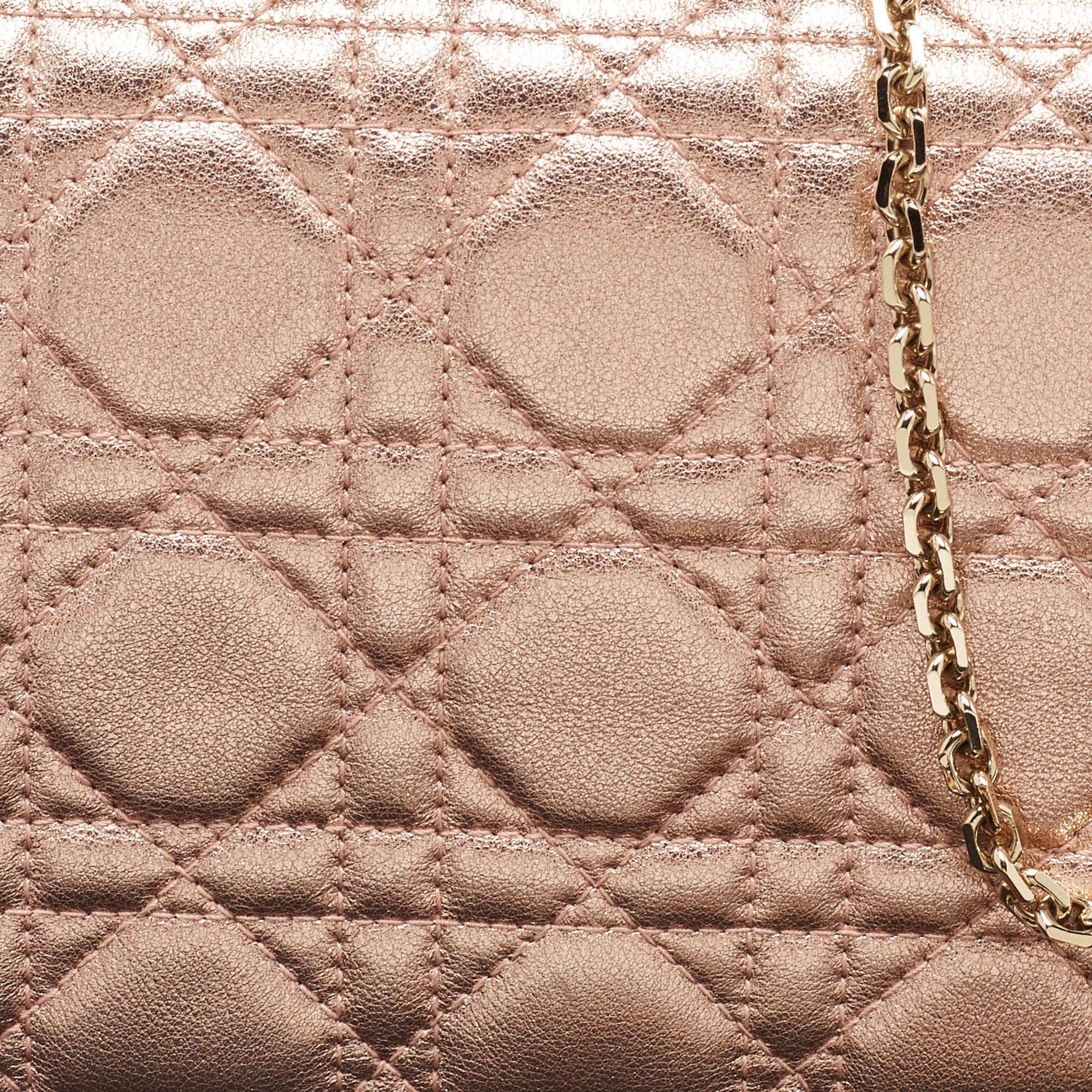 Dior Metallic Rose Gold Cannage Leather Lady Dior Clutch 1