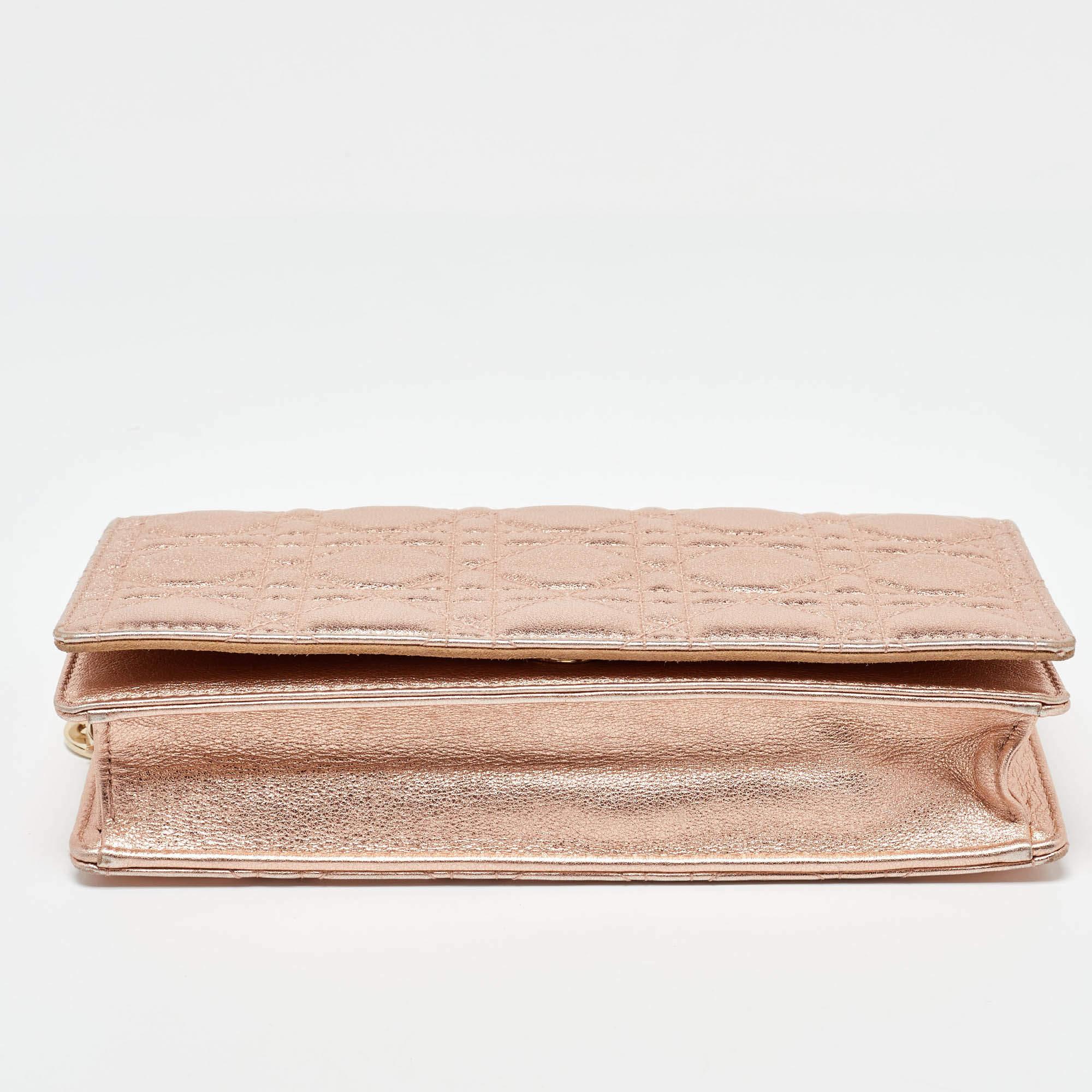 Dior Metallic Rose Gold Cannage Leather Lady Dior Clutch 3