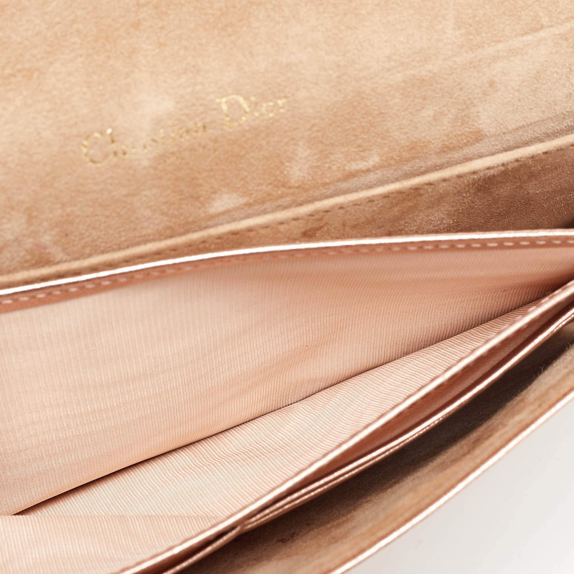 Dior Metallic Rose Gold Cannage Leather Lady Dior Clutch 4