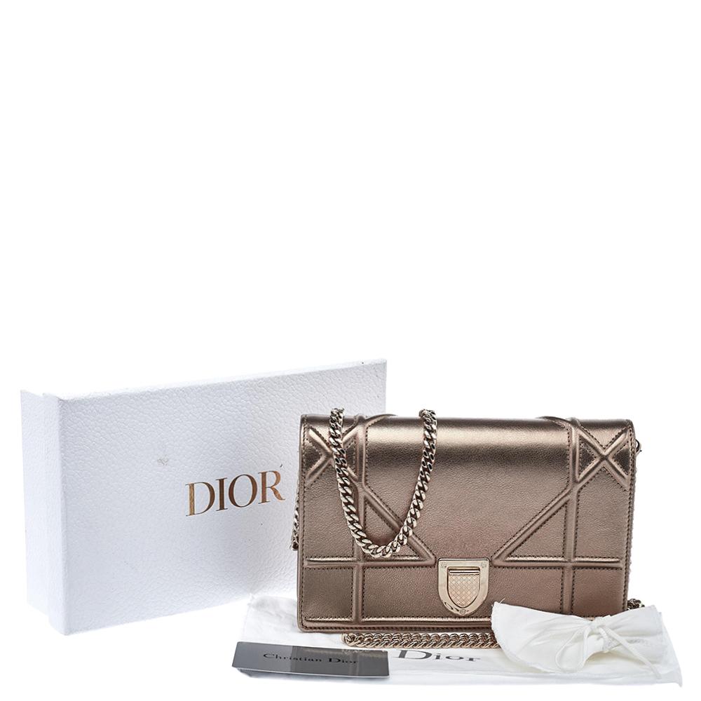 Dior Metallic Rose Gold Leather Diorama Wallet on Chain 6