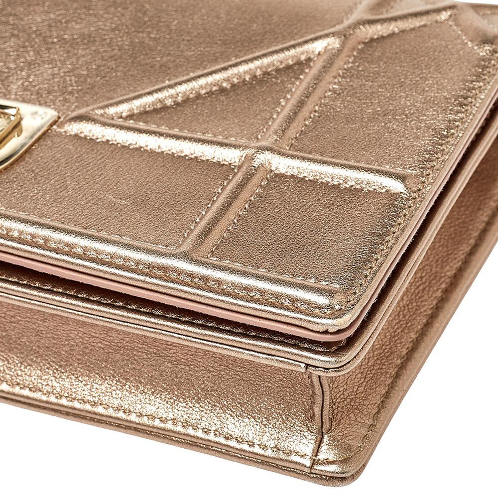 Dior Metallic Rose Gold Leather Diorama Wallet on Chain 1
