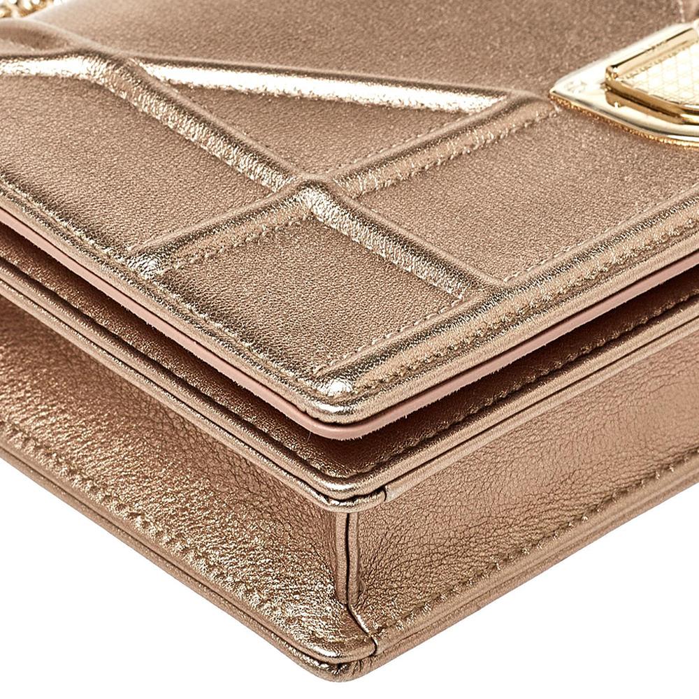 Dior Metallic Rose Gold Leather Diorama Wallet on Chain 2