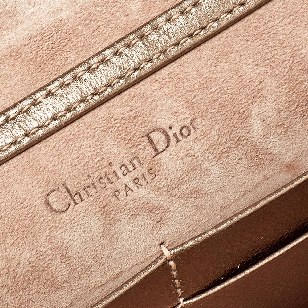 Dior Metallic Rose Gold Leather Diorama Wallet on Chain 4