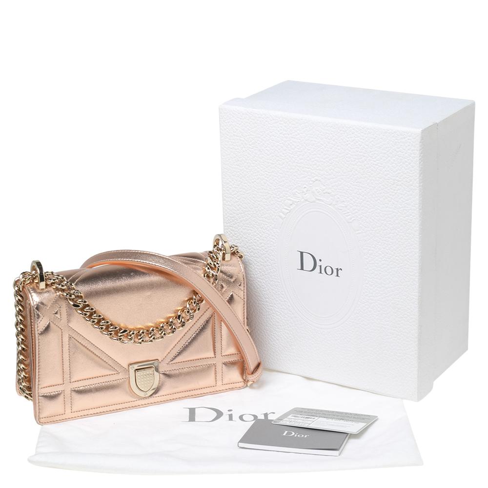 Dior Metallic Rose Gold Leather Small Diorama Shoulder Bag 8