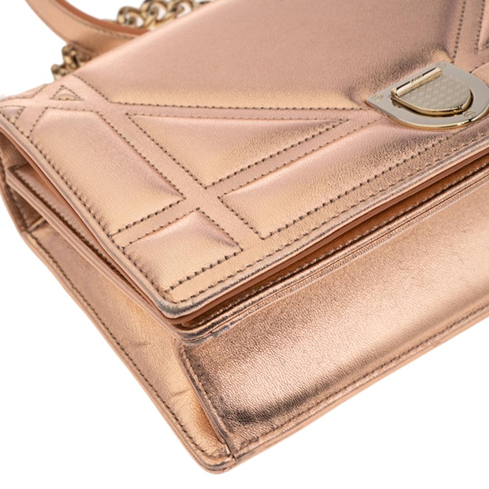 Women's Dior Metallic Rose Gold Leather Small Diorama Shoulder Bag