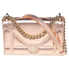 Dior Metallic Rose Gold Leather Small Diorama Shoulder Bag