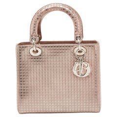 Christian Dior Rose des Vents Lady Dior Bag Embellished Metallic Calfskin  at 1stDibs