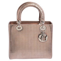 Dior Metallic Rose Gold Micro Cannage Leather Medium Lady Dior Tote