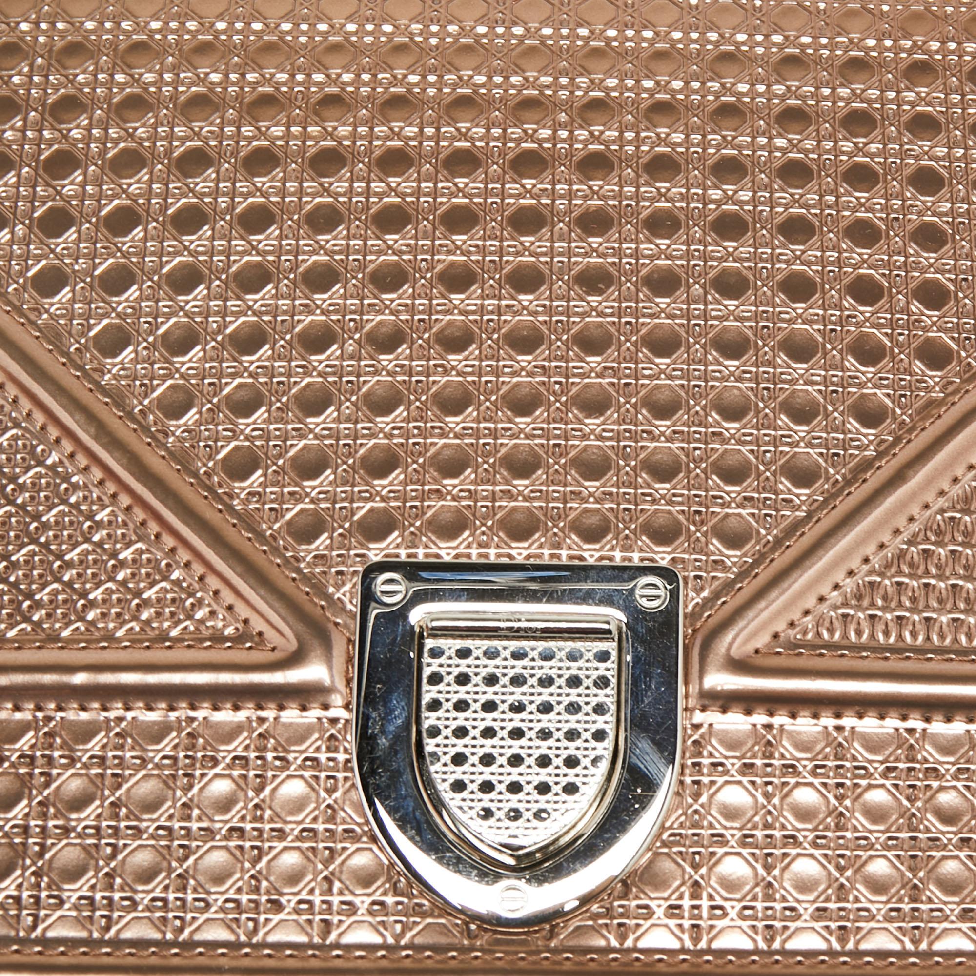 Dior Metallic Rose Gold Micro Cannage Patent Leather Medium Diorama Shoulder Bag 2