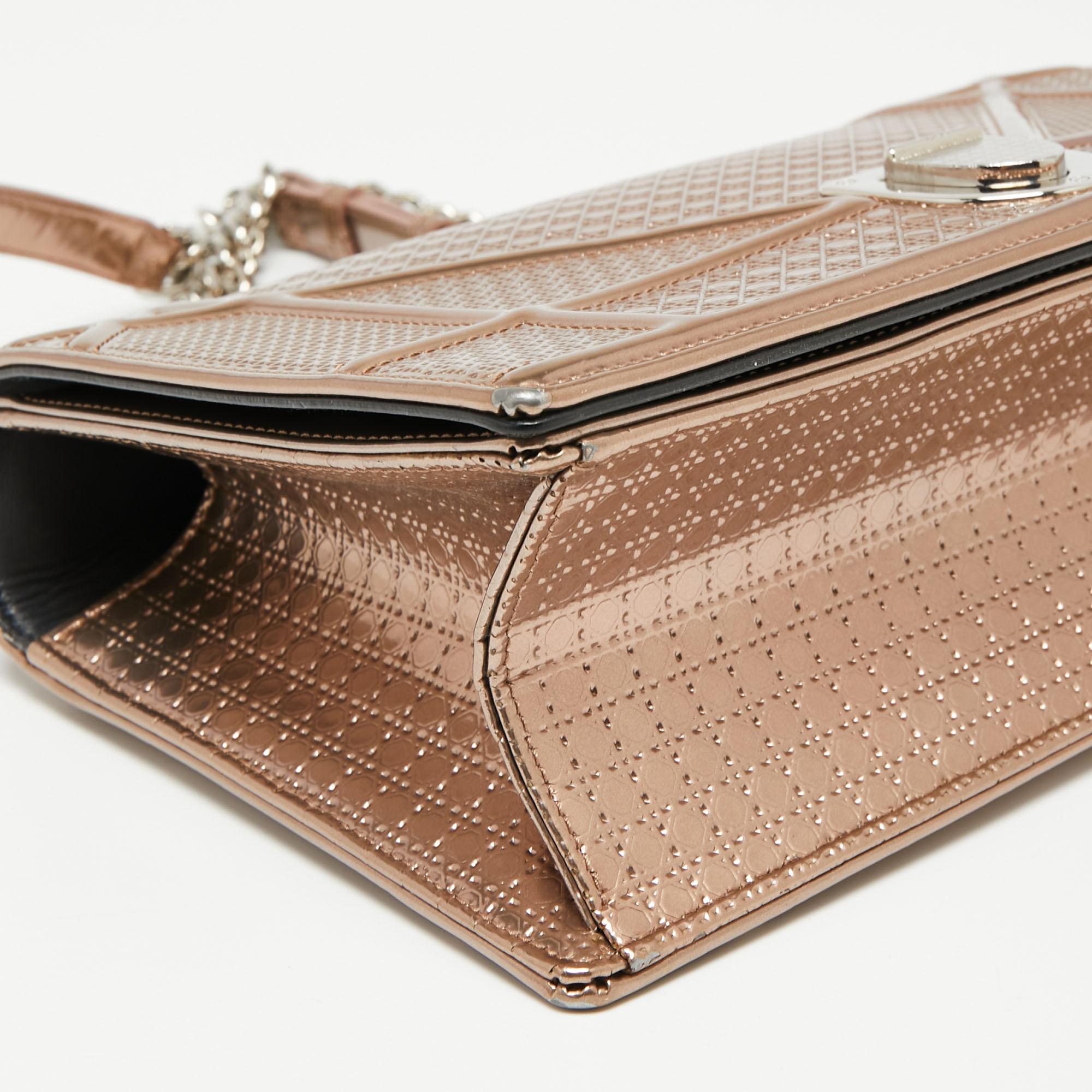 Women's Dior Metallic Rose Gold Micro Cannage Patent Leather Medium Diorama Shoulder Bag