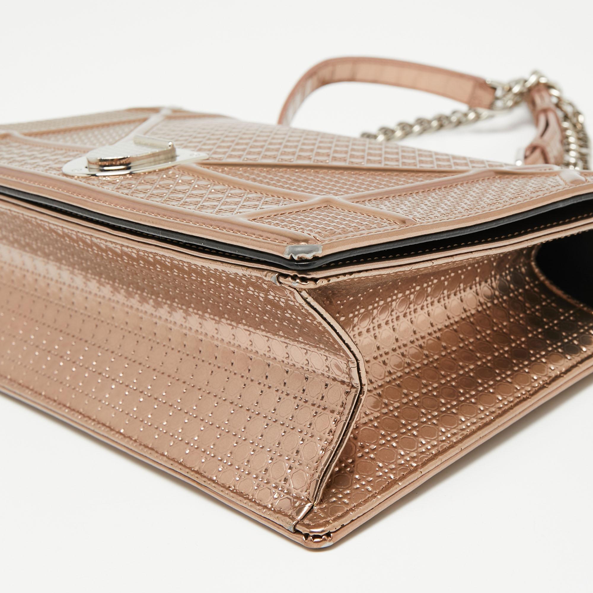 Dior Metallic Rose Gold Micro Cannage Patent Leather Medium Diorama Shoulder Bag 1