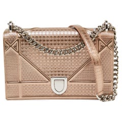 CHRISTIAN DIOR Metallic Patent Micro-Cannage Medium Diorama Flap Bag Pink  245863