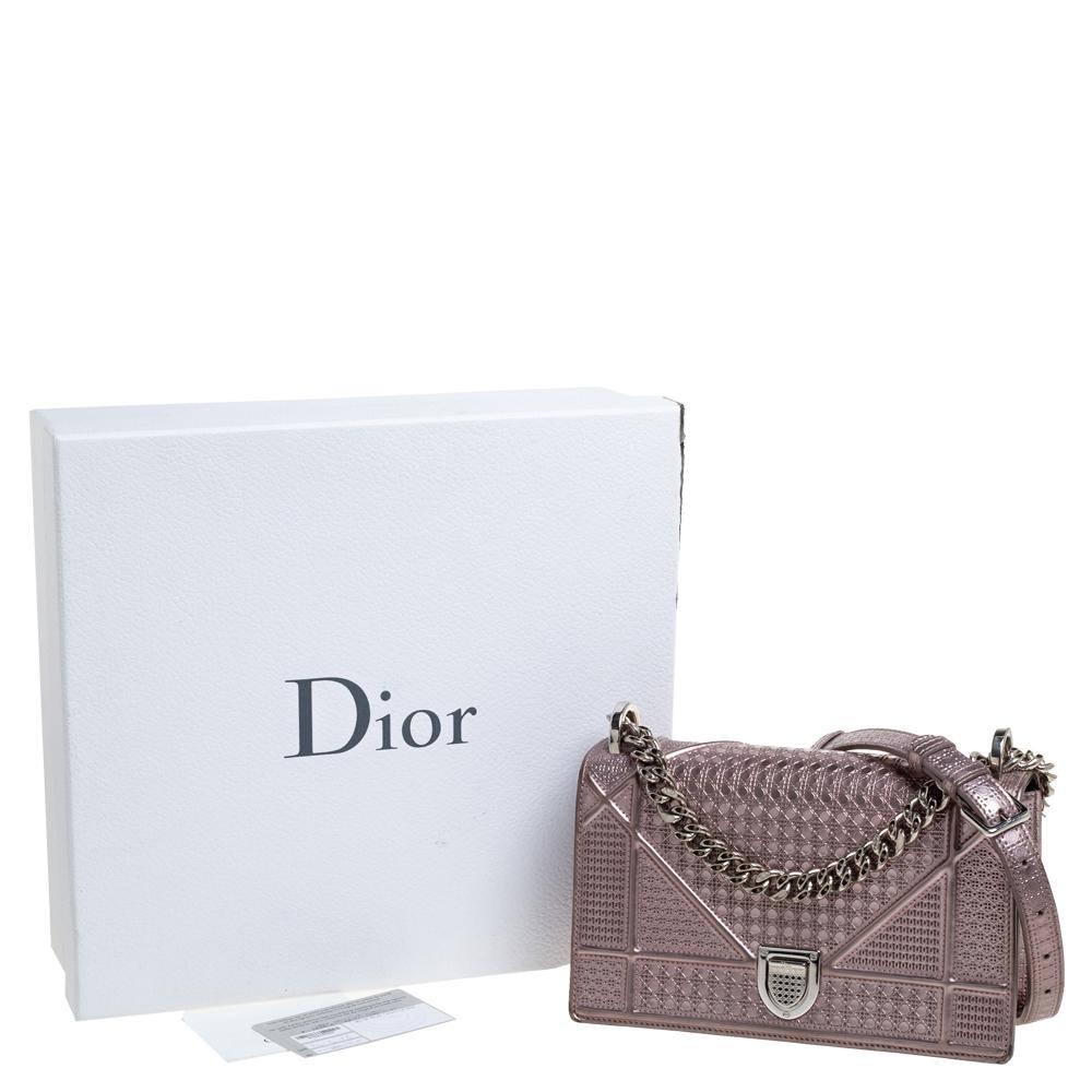 Dior Metallic Rose Gold Micro Cannage Patent Leather Small Diorama Shoulder Bag 4
