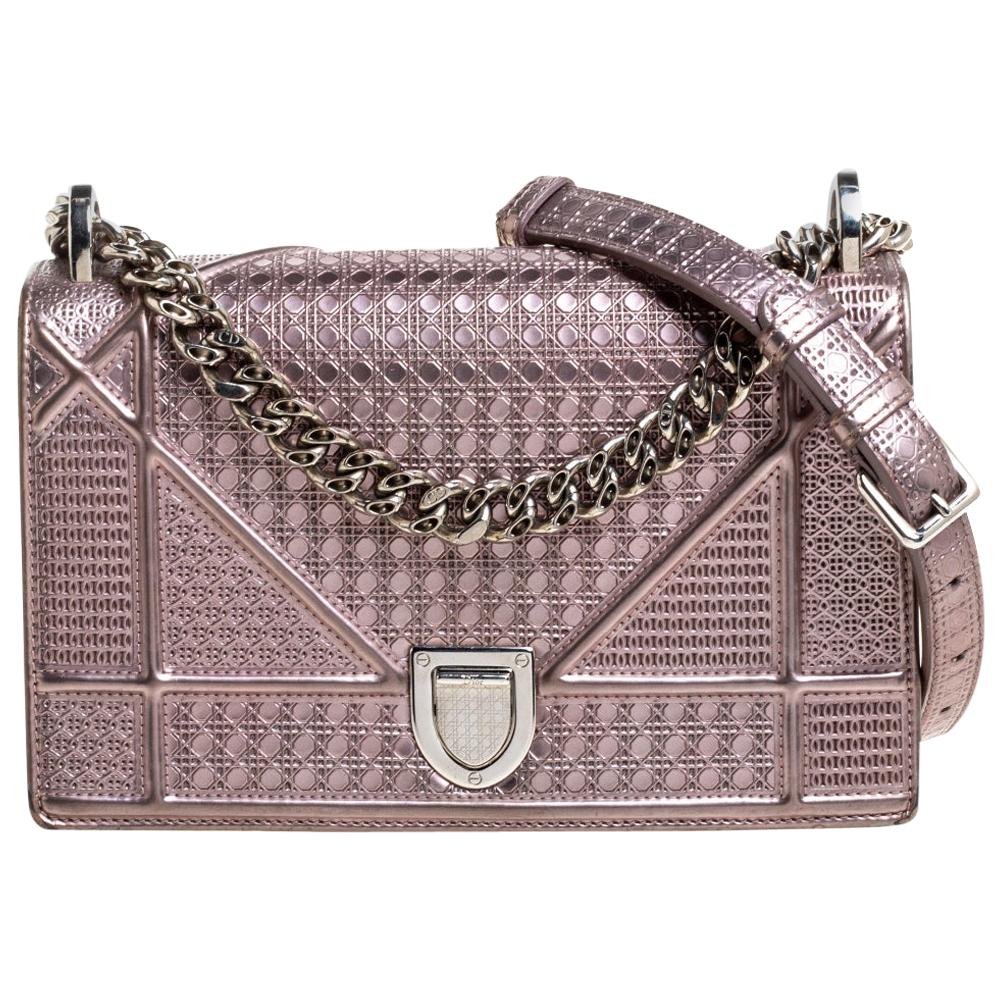 Christian Dior Pink Metallic Mirco Cannage Baby Diorama Bag