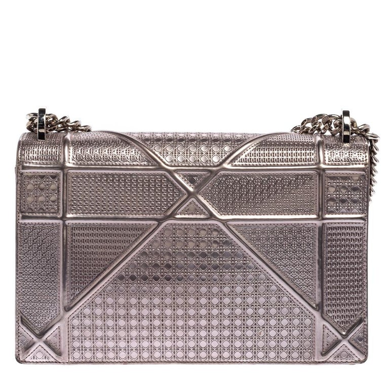 Christian Dior Metallic Silver Perforated Leather Diorama Wallet