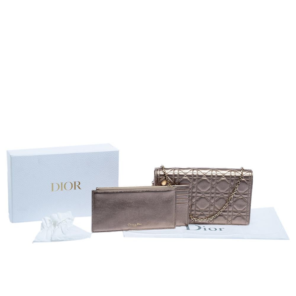 Dior Metallic Rose Gold Quilted Cannage Leather Lady Dior Pouch 7