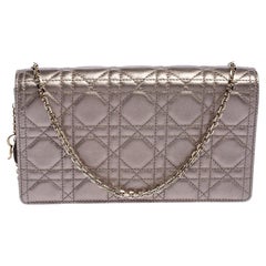 Dior Metallic Rose Gold Quilted Cannage Leather Lady Dior Pouch