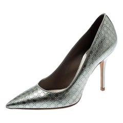 Dior Metallic Silver Cannage Leather Cherie Pointed Toe Pumps Size 34.5