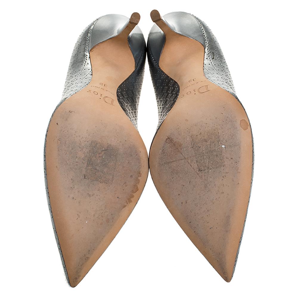 Dior Metallic Silver Cannage Leather Cherie Pointed Toe Pumps Size 38 1