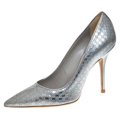 Dior Metallic Silver Cannage Leather Cherie Pointed Toe Pumps Size 38