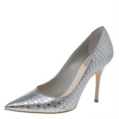 Dior Metallic Silver Cannage Leather Pointed Toe Pumps Size 37.5